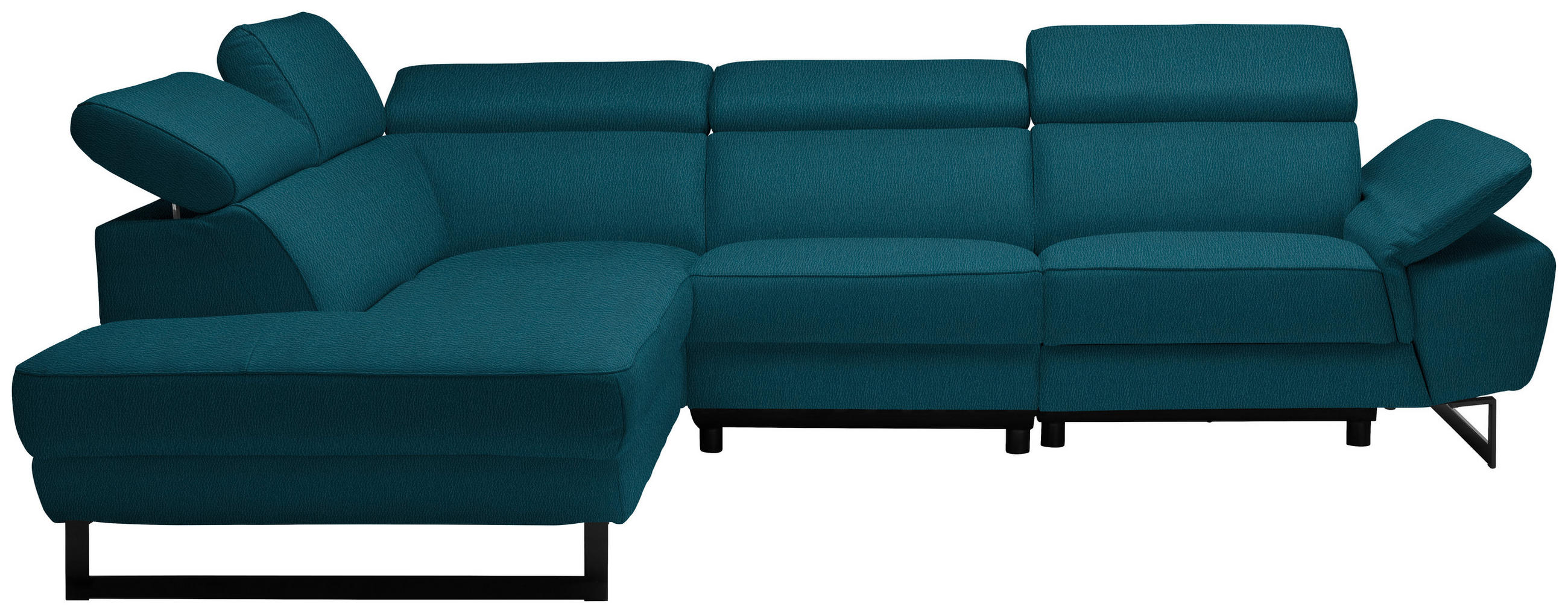 ECKSOFA in Echtleder Petrol  - Petrol/Schwarz, Design, Leder/Metall (225/281cm) - Celina Home