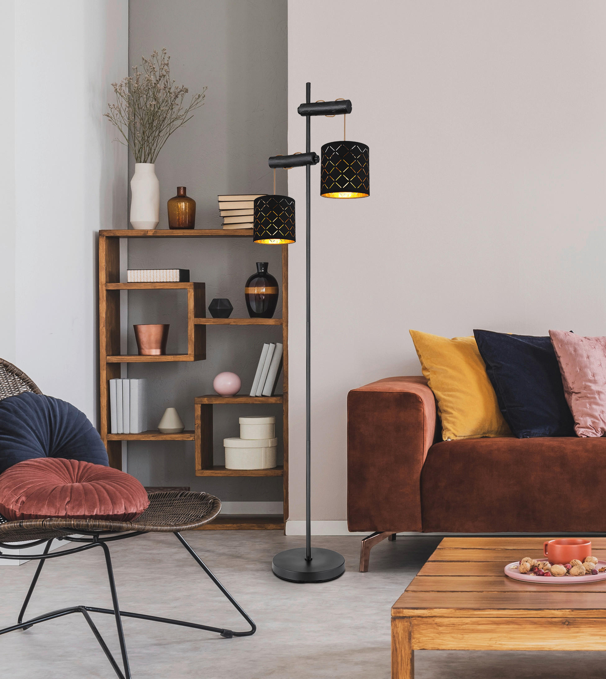 GOLVLAMPA 41/23/150 cm    - brun/svart, Basics, metall/trä (41/23/150cm) - Globo