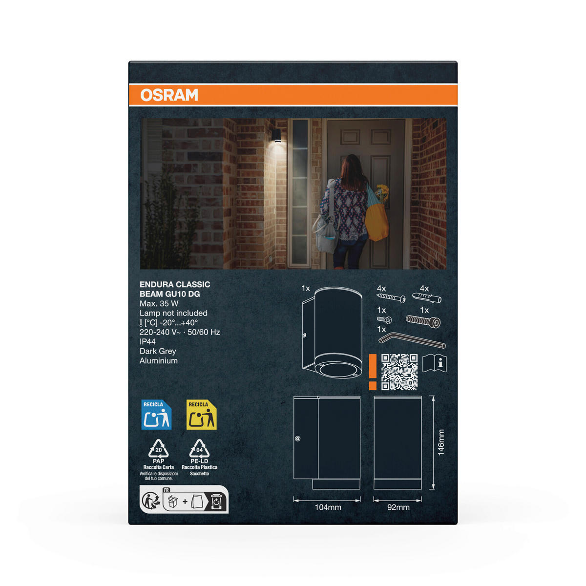 AUßENLEUCHTE 10,4/9,2/14,6 cm   - Dunkelgrau, Basics, Glas/Metall (10,4/9,2/14,6cm) - Osram