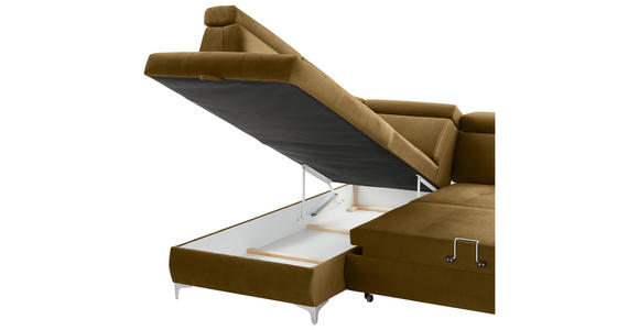 ECKSOFA Gelb, Braun Samt - Chromfarben/Gelb, KONVENTIONELL, Textil/Metall (206/271cm) - Carryhome
