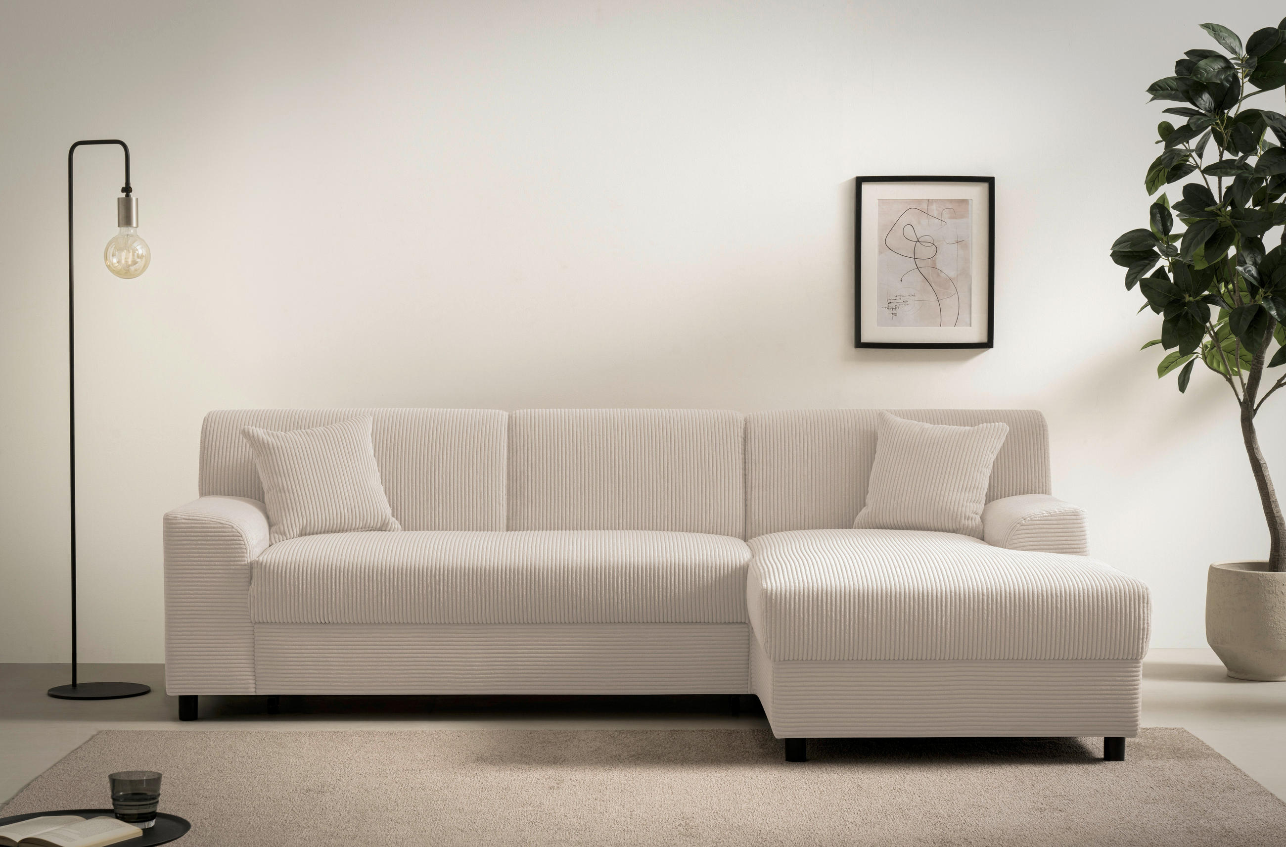 ECKSCHLAFSOFA  CAPRI 2 Taupe Cord  - Taupe/Schwarz, Basics, Kunststoff/Textil (241/146cm) - MID.YOU