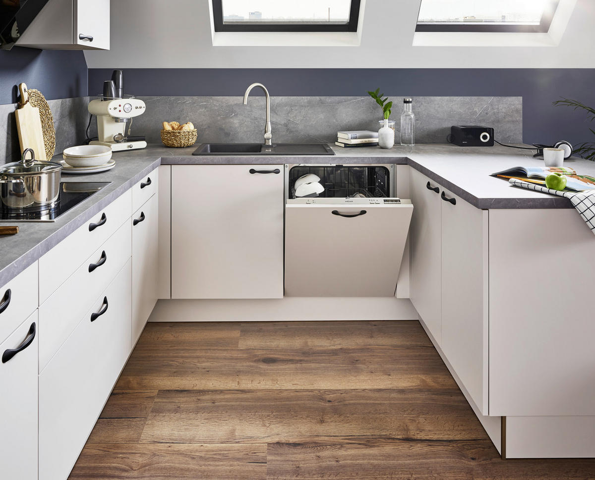 EINBAUKÜCHE UNO  - Creme/Schwarz, Design, Holzwerkstoff/Metall - Moderano