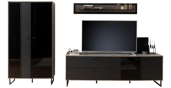 WOHNWAND in Schwarz, Eichefarben 321/185/50 cm - Eichefarben/Anthrazit, Design, Glas/Holz (321/185/50cm) - Novel