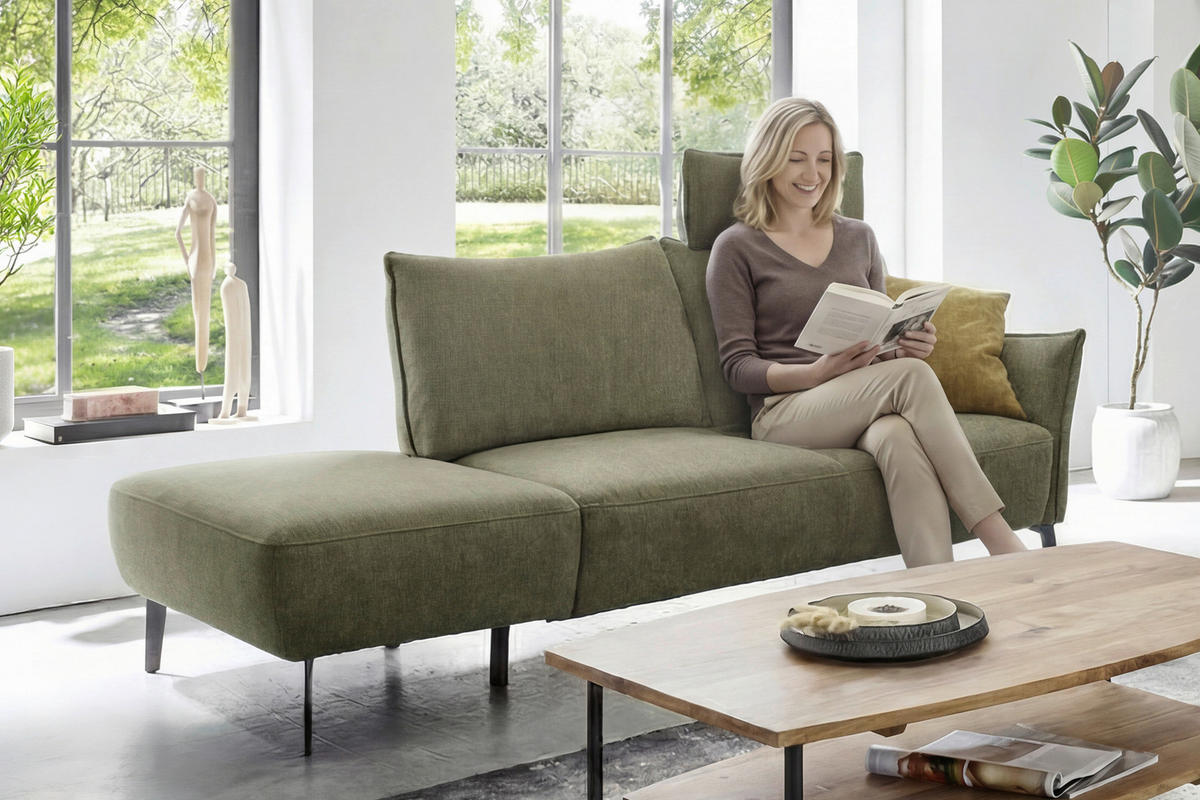 RÉCAMIERE Chenille Grün  - Schwarz/Grün, Konventionell, Textil/Metall (206/90/92cm) - Elegando