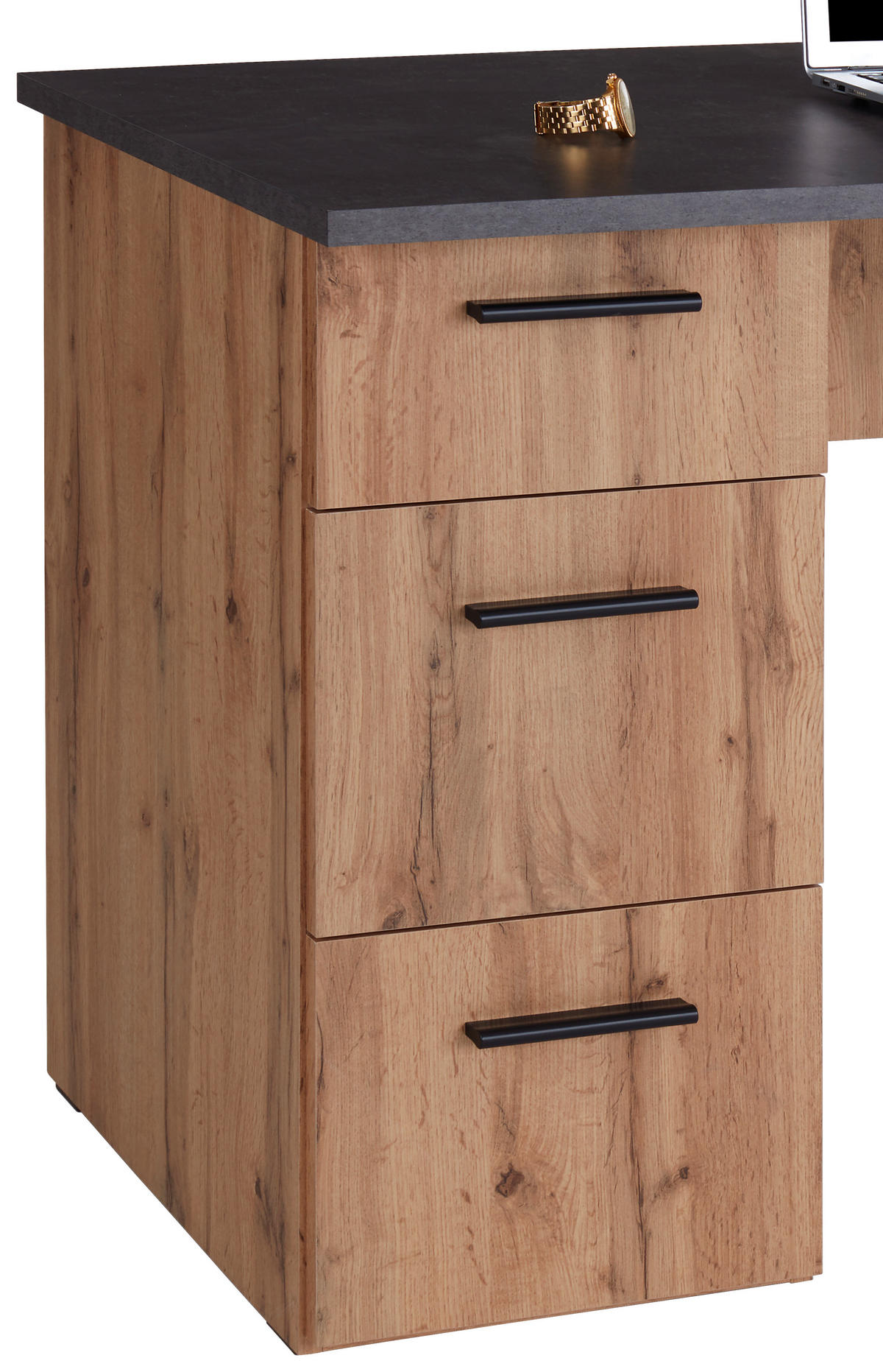PISALNA MIZA leseni material barve hrasta  - barve hrasta/barve aluminija, Moderno, umetna masa/leseni material (138/76/60cm) - Carryhome