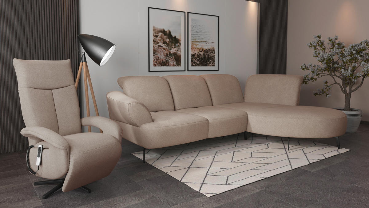 ECKSOFA in Mikrofaser Beige  313/208 cm  - Beige/Schwarz, MODERN, Textil/Metall (313/208cm) - Sit & More