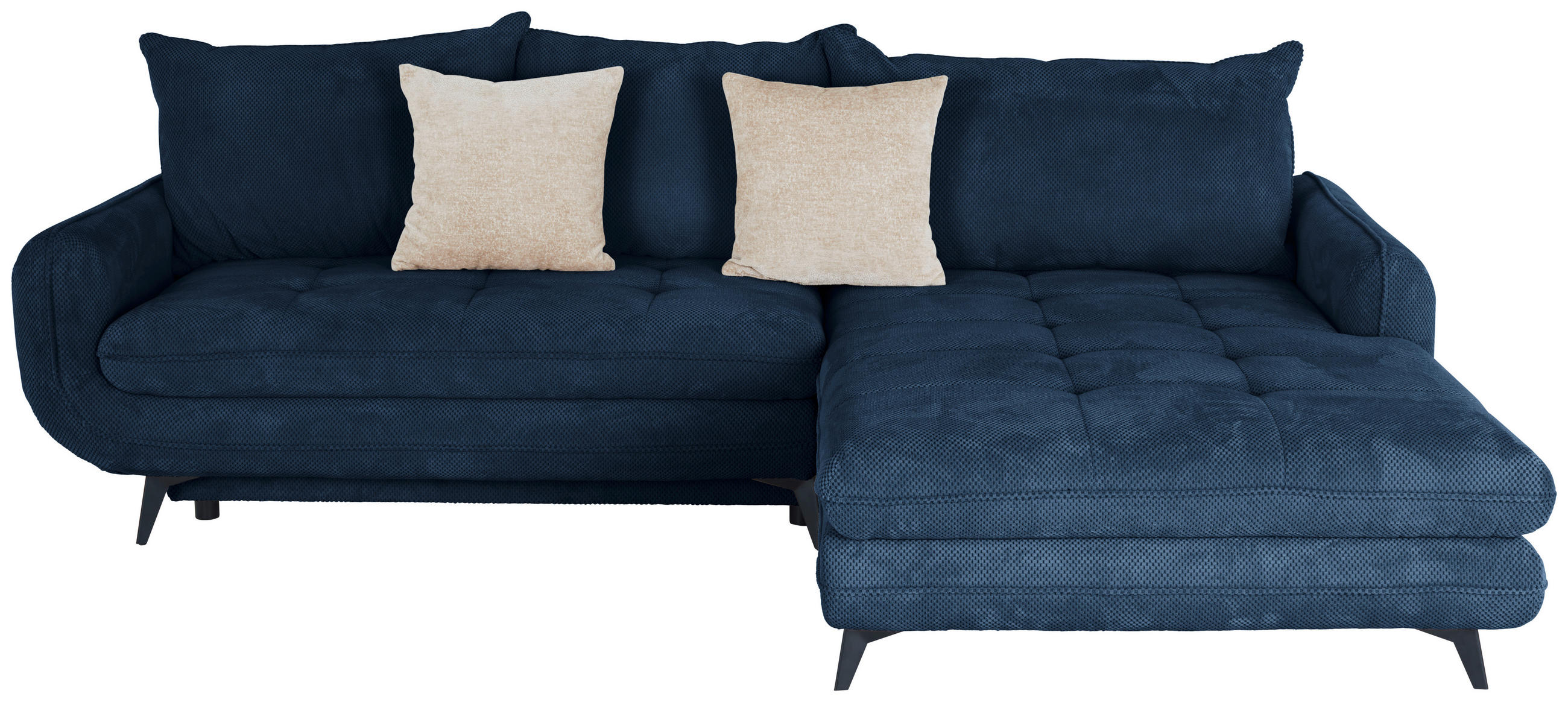 ECKSOFA WAVE Dunkelblau Struktur  - Beige/Schwarz, MODERN, Textil/Metall (266/189cm) - MID.YOU
