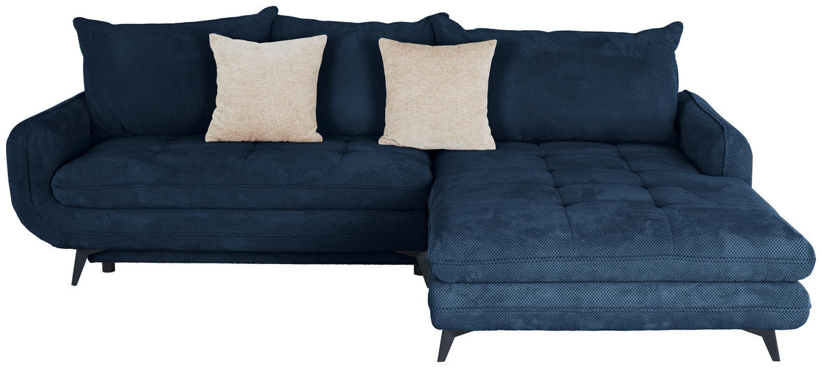ECKSOFA WAVE Dunkelblau Struktur  - Beige/Schwarz, MODERN, Textil/Metall (266/189cm) - MID.YOU