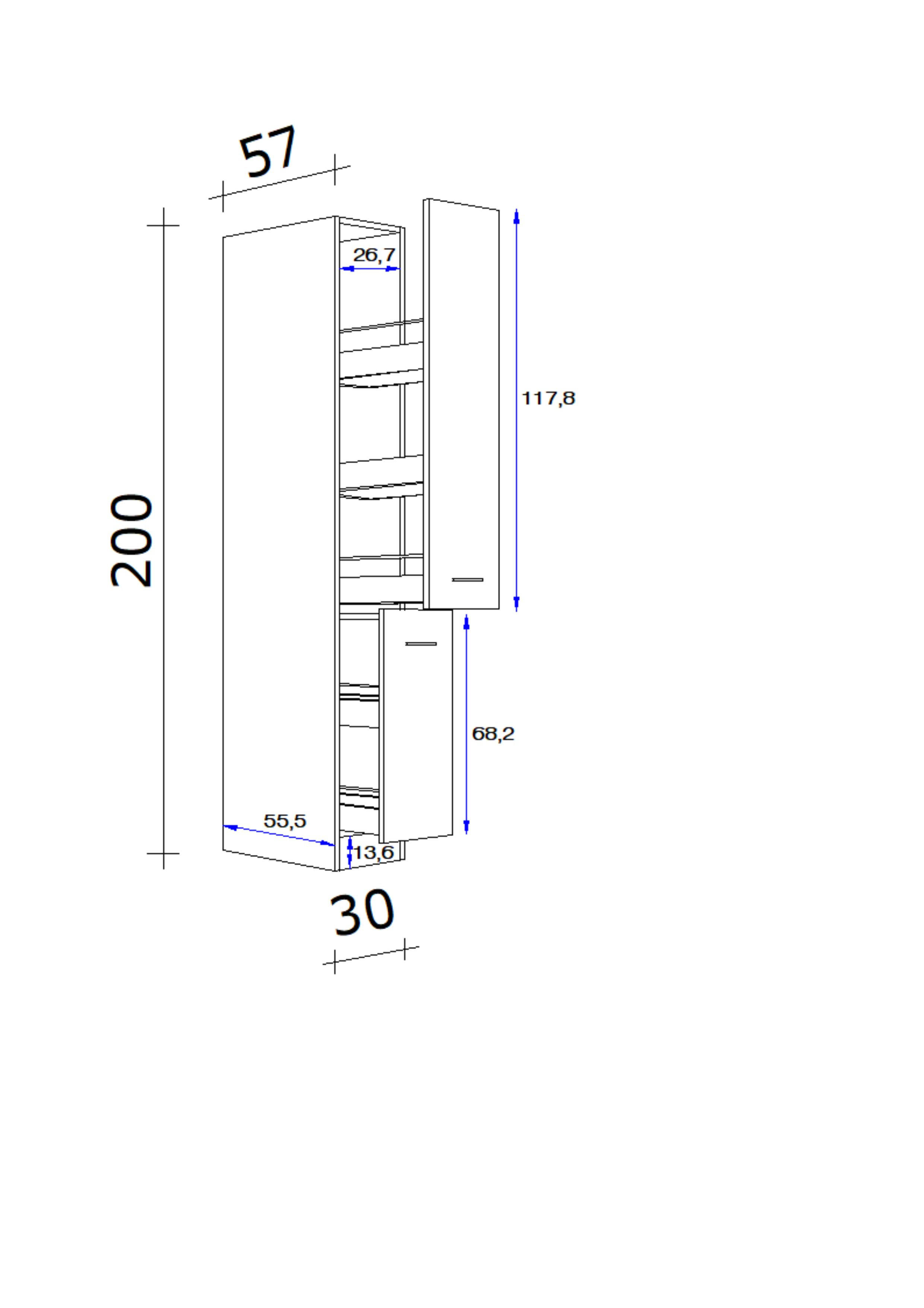 APOTHEKERSCHRANK 30/200/57 cm  in Weiß  - Alufarben/Weiß, KONVENTIONELL, Holzwerkstoff/Kunststoff (30/200/57cm) - FlexWell
