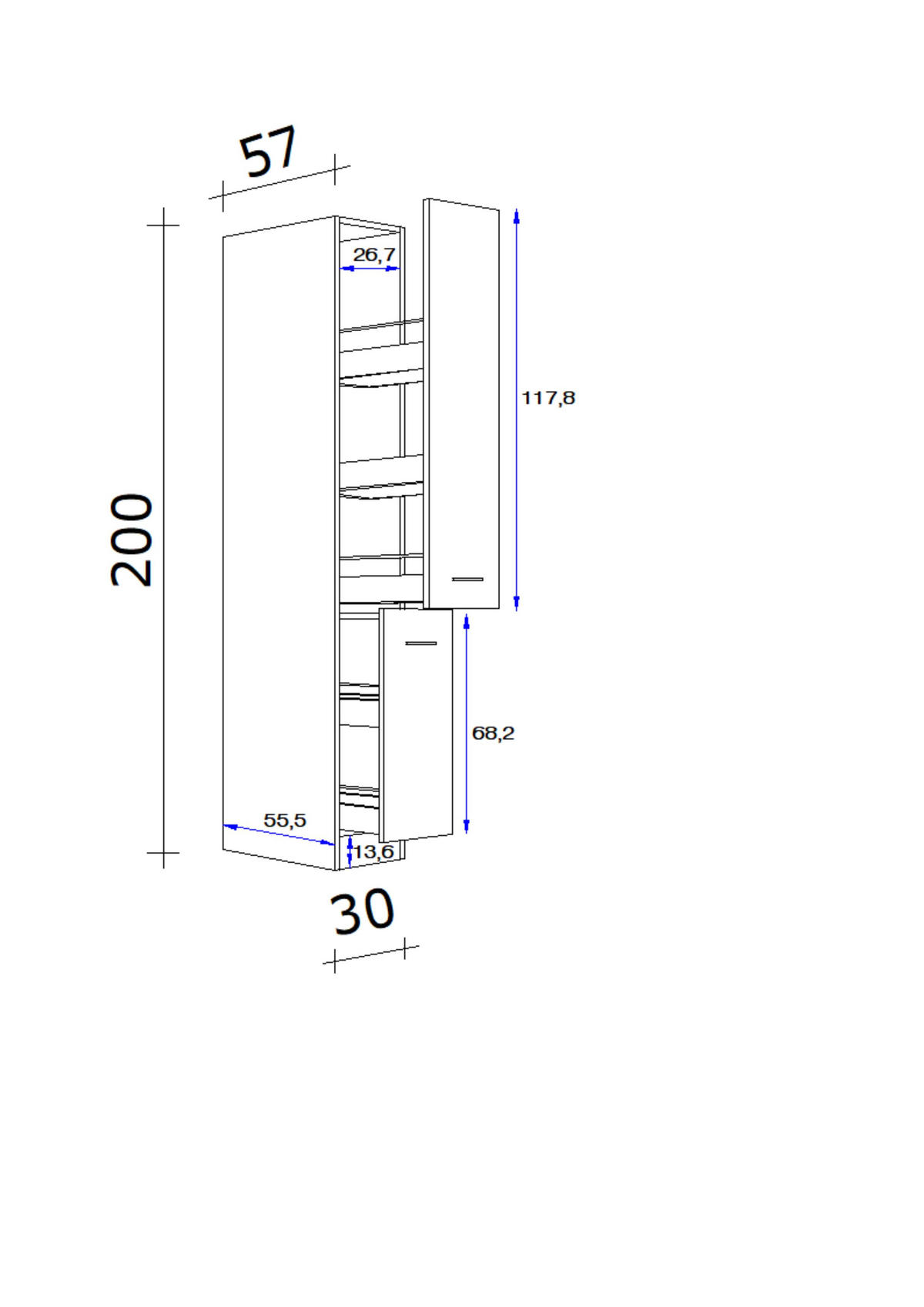 APOTHEKERSCHRANK 30/200/57 cm  in Kaschmir  - Kaschmir/Edelstahlfarben, MODERN, Holzwerkstoff/Metall (30/200/57cm) - FlexWell