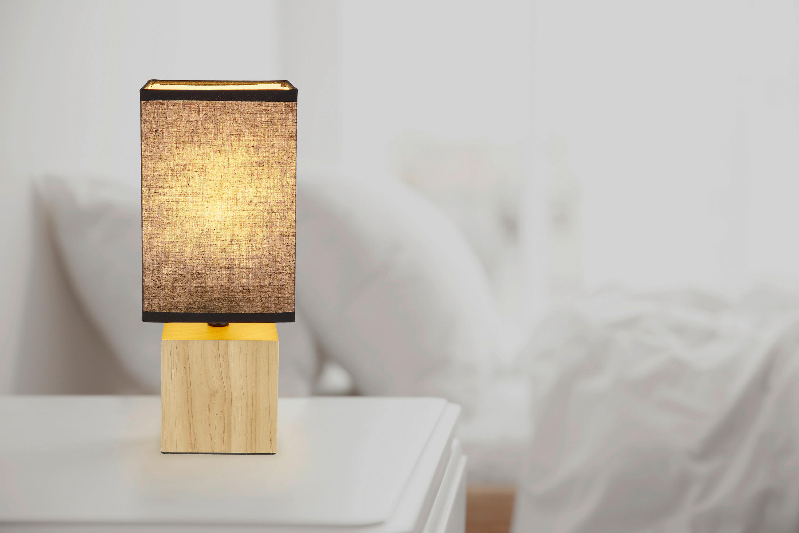 STOLNÍ LAMPA, E27, 12/12/30 cm - černá/přírodní barvy, Design, dřevo/textil (12/12/30cm) - Novel