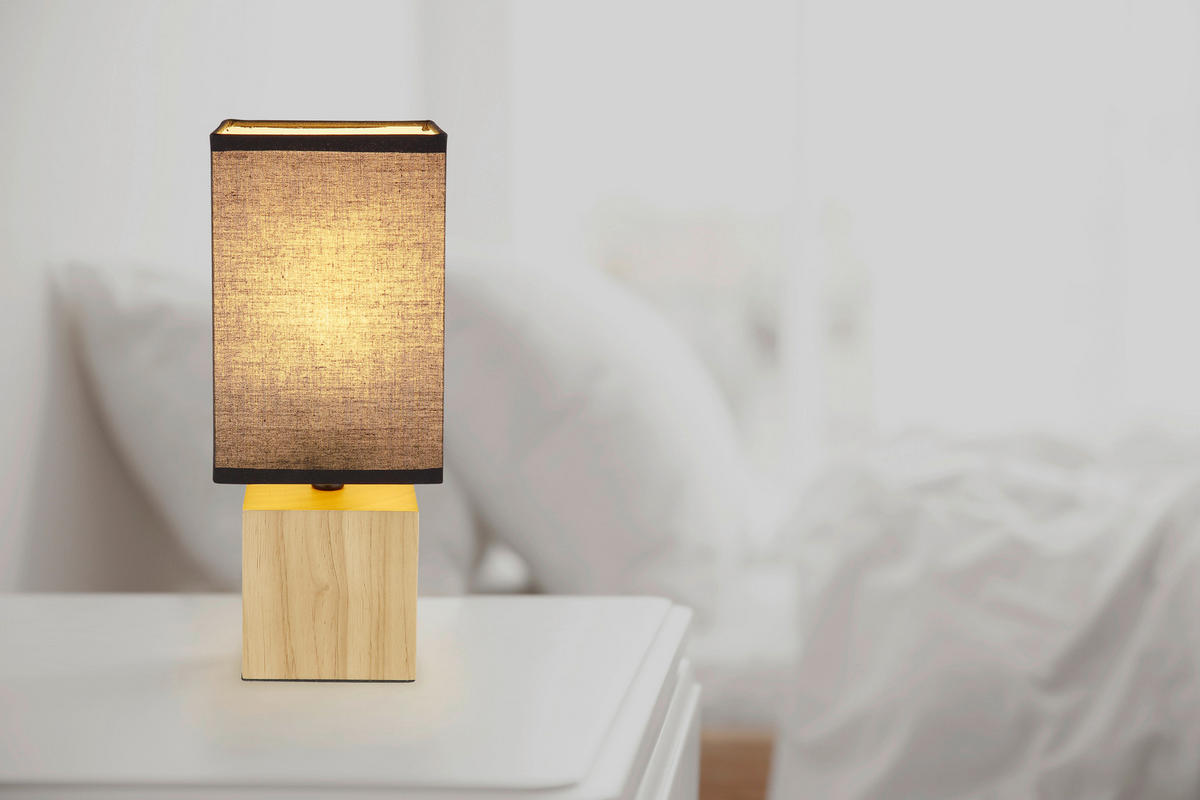 TISCHLEUCHTE 12/12/30 cm   - Schwarz/Naturfarben, Design, Holz/Kunststoff (12/12/30cm) - Novel