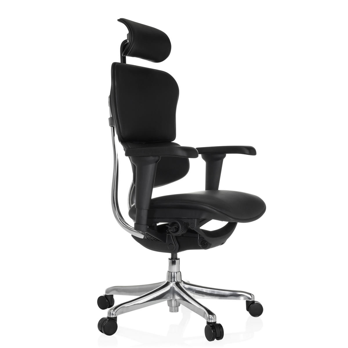 DREHSTUHL Schwarz  - Silberfarben/Schwarz, MODERN, Leder/Kunststoff (65/114-132/60cm) - MID.YOU