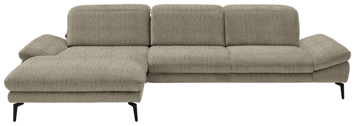 ECKSOFA in Chenille Olivgrün  - Schwarz/Olivgrün, Design, Textil/Metall (188/319cm) - Beldomo System
