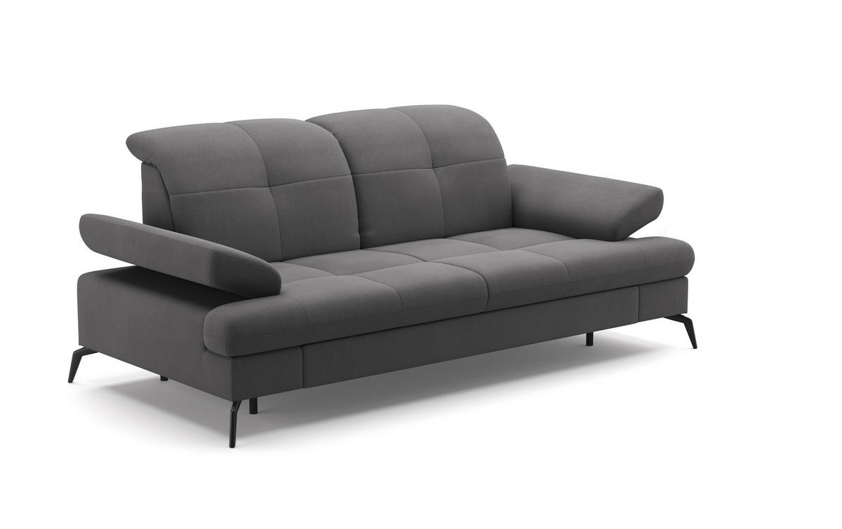 2,5-SITZER in Flachgewebe Grau  - Schwarz/Grau, Konventionell, Textil/Metall (202/90/122cm) - Sit & More