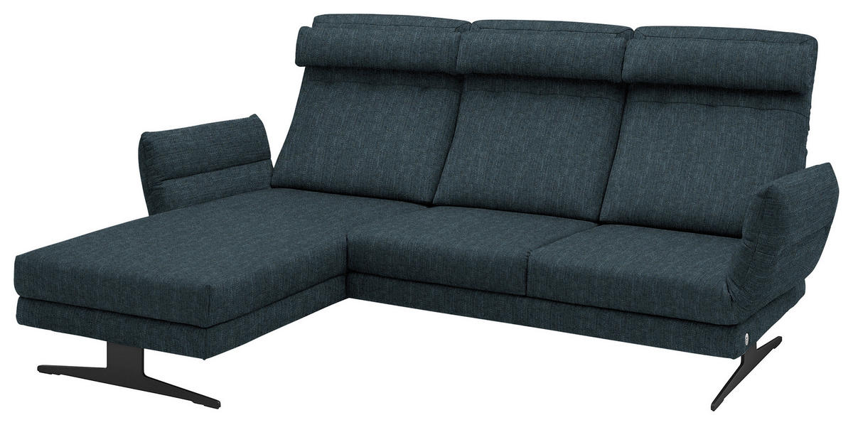 ECKSOFA in Flachgewebe Petrol  - Petrol/Schwarz, Design, Textil/Metall (176-217/279-327cm) - Dieter Knoll