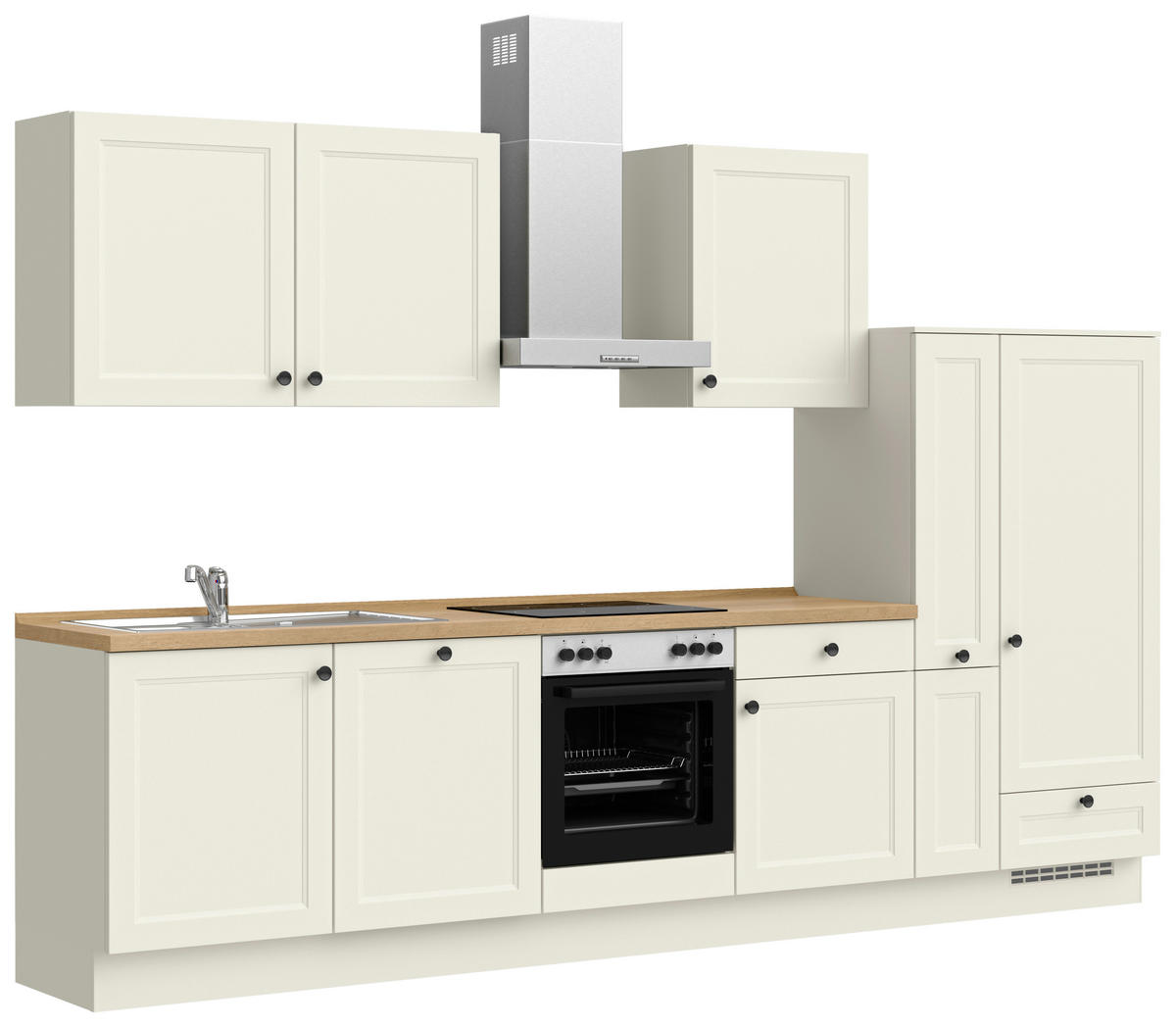 KÜCHENBLOCK Cascada 330 cm  in Weiß, Eichefarben  - Eichefarben/Schwarz, MODERN, Holzwerkstoff/Metall (330cm) - Nobilia