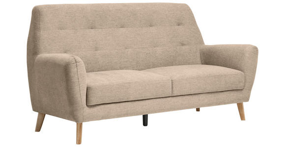 3-SITZER-SOFA Webstoff Braun - Eichefarben/Schwarz, Design, Holz/Kunststoff (200/105/84cm) - Carryhome