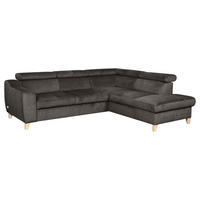 ECKSOFA Dunkelgrau Webstoff Rücken echt, Kopfteilverstellung  - Dunkelgrau/Buchefarben, Design, Holz/Textil (245/208cm) - Livetastic