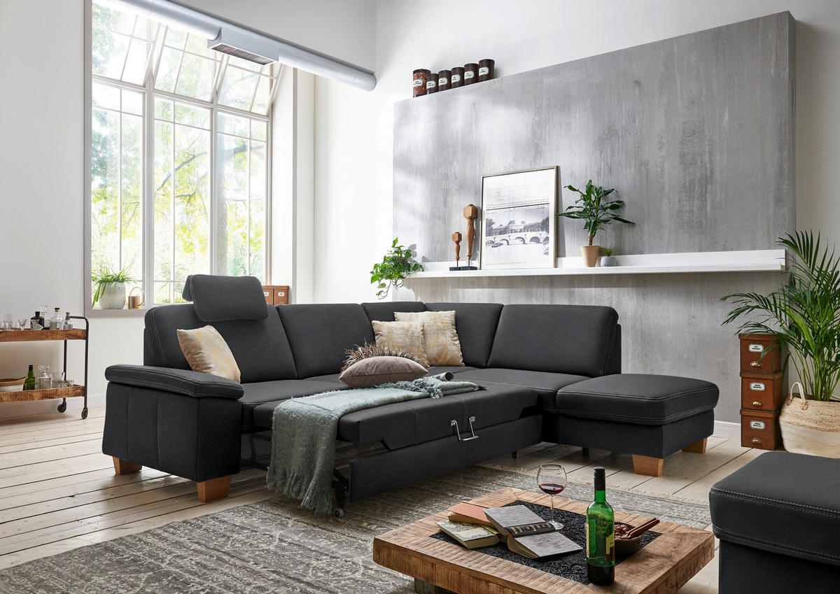 ECKSOFA  in Echtleder Graphitfarben  274/235 cm  - Eichefarben/Beige, KONVENTIONELL, Leder/Holzwerkstoff (274/235cm) - Beldomo Premium