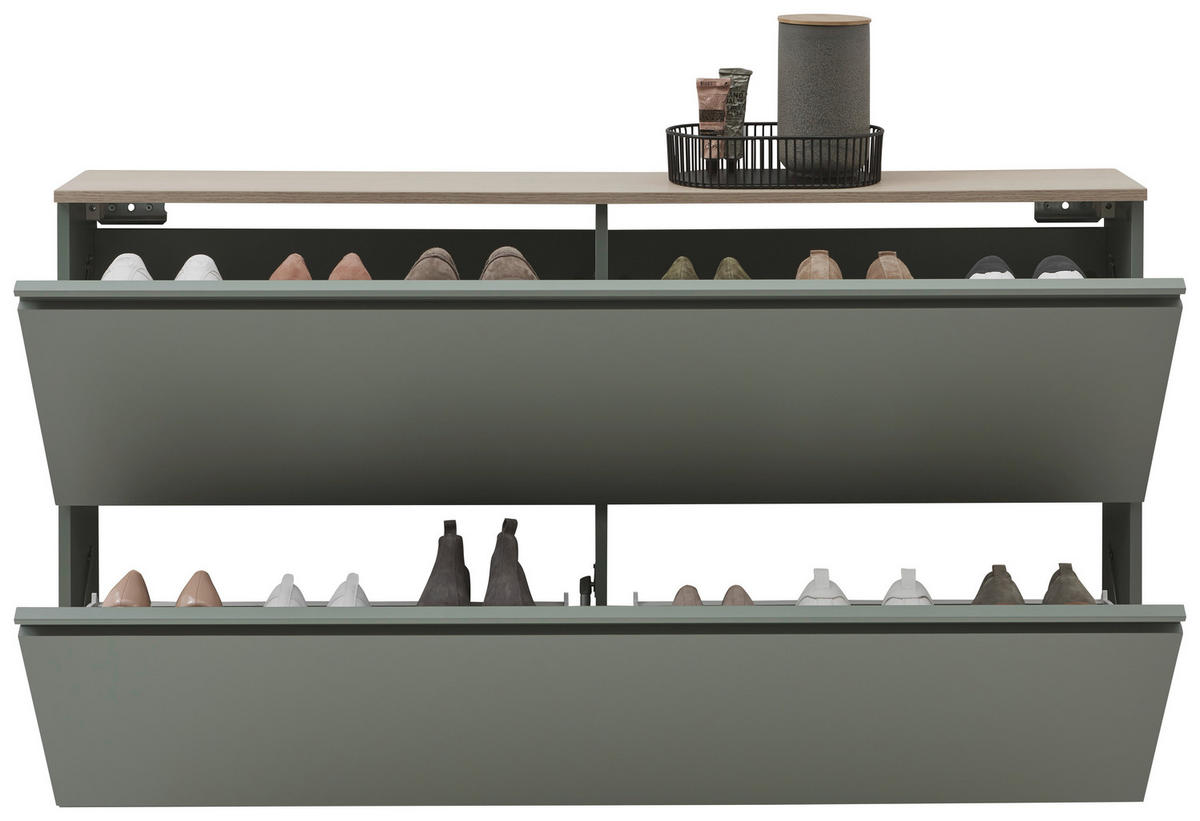 SCHUHSCHRANK Grün, Eichefarben  - Eichefarben/Grün, Design, Holzwerkstoff/Metall (140,1/80/19cm) - Voleo