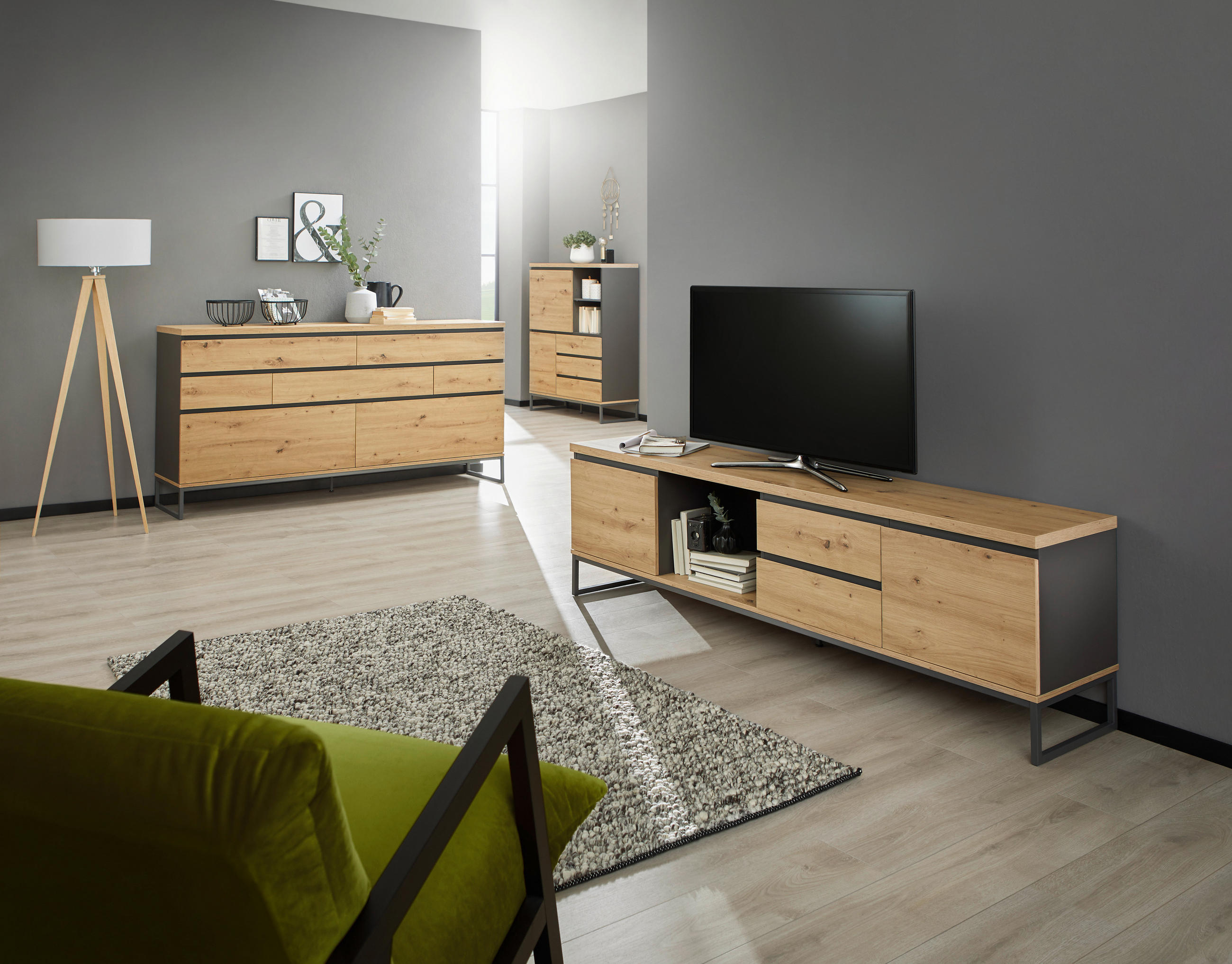 TV-SZEKRÉNY 189,2/58,8/40 cm  - Artisan tölgy/antracit, Konventionell, faalapú anyag/fém (189,2/58,8/40cm) - Voleo