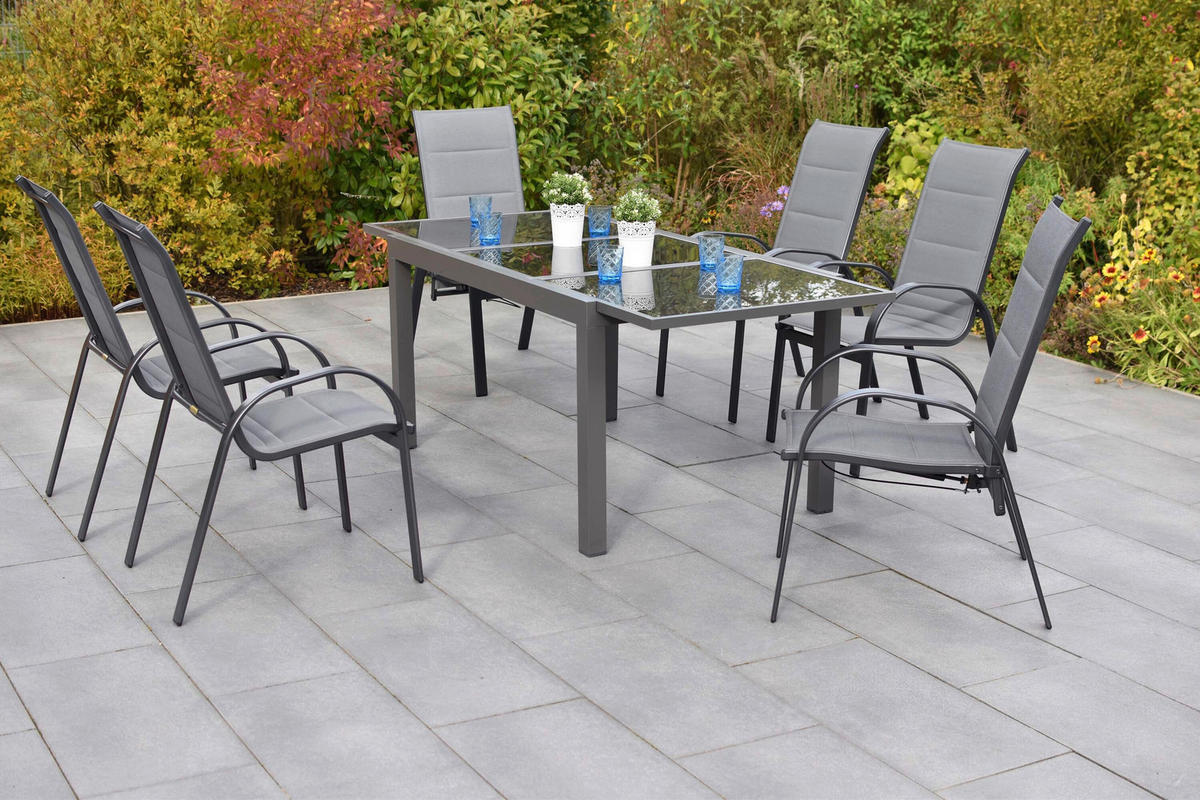 GARTENTISCHGRUPPE  - Graphitfarben/Grau, KONVENTIONELL, Glas/Textil - Gardenson