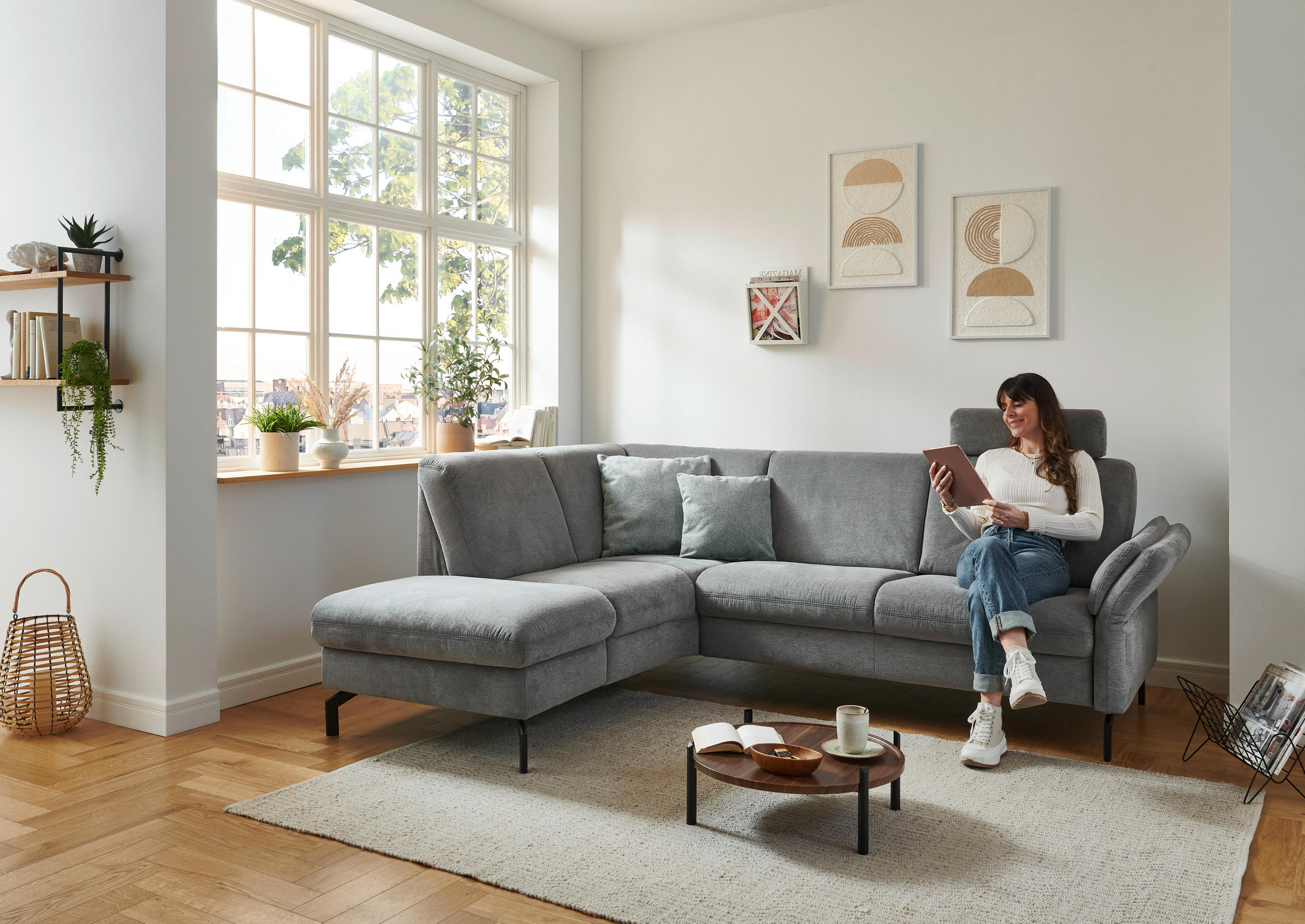 ECKSOFA in Flachgewebe Grau  - Schwarz/Grau, Konventionell, Textil/Metall (190/241cm) - Beldomo Comfort