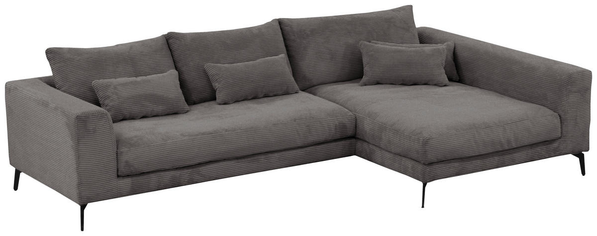 ECKSOFA in Cord Grau  - Schwarz/Grau, Design, Textil/Metall (313/172cm) - Livetastic