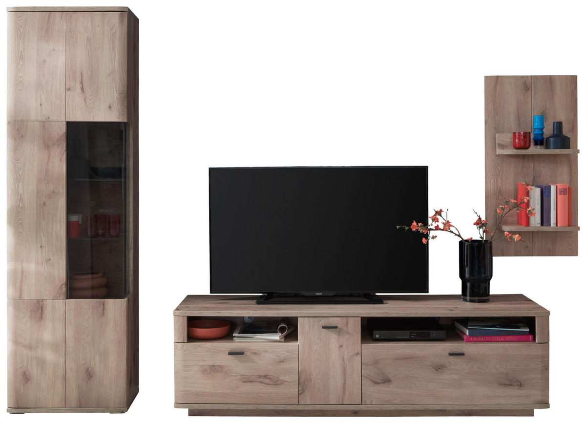 WOHNWAND  in Eichefarben  270/199/50 cm  - Eichefarben/Anthrazit, Design, Glas/Holzwerkstoff (270/199/50cm) - MID.YOU