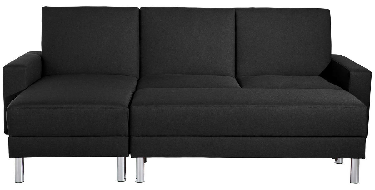 ECKSCHLAFSOFA inkl. Hocker Schwarz Flachgewebe  - Chromfarben/Schwarz, KONVENTIONELL, Textil/Metall (152/230cm) - Max Winzer