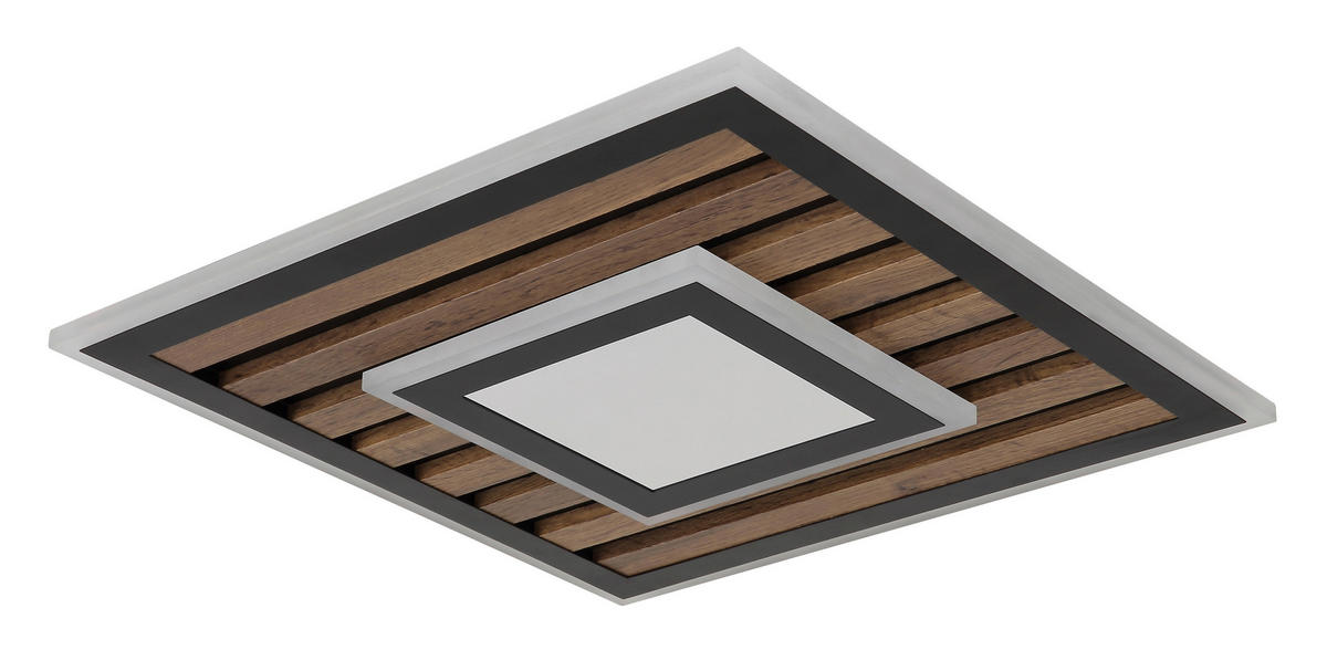 STROPNÍ LED SVÍTIDLO, 40/40/6 cm - bílá/tmavě hnědá, Natur, kov/kompozitní dřevo (40/40/6cm) - Globo