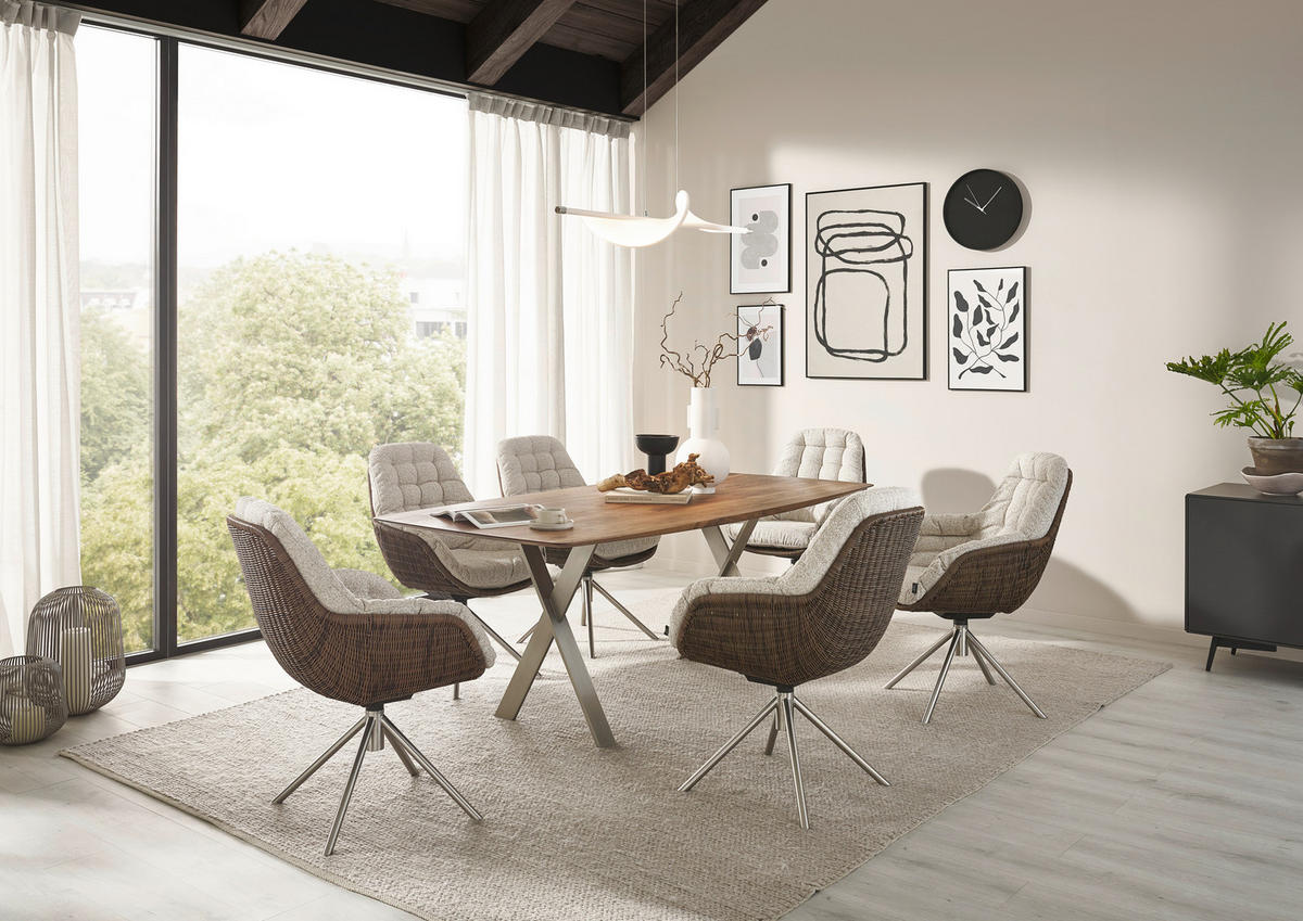 ARMLEHNSTUHL  Sitzfläche 360° drehbar Webstoff  - Edelstahlfarben/Beige, Design, Kunststoff/Textil (63/89/69cm) - Johann Jakob