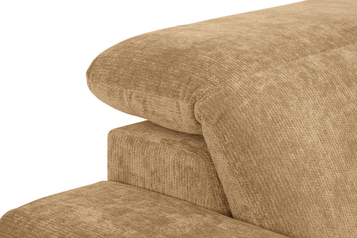 ECKSOFA Hellbraun Chenille Kopfteilverstellung, Sitztiefenverstellung  - Hellbraun/Schwarz, Design, Textil/Metall (307/243cm) - Xora