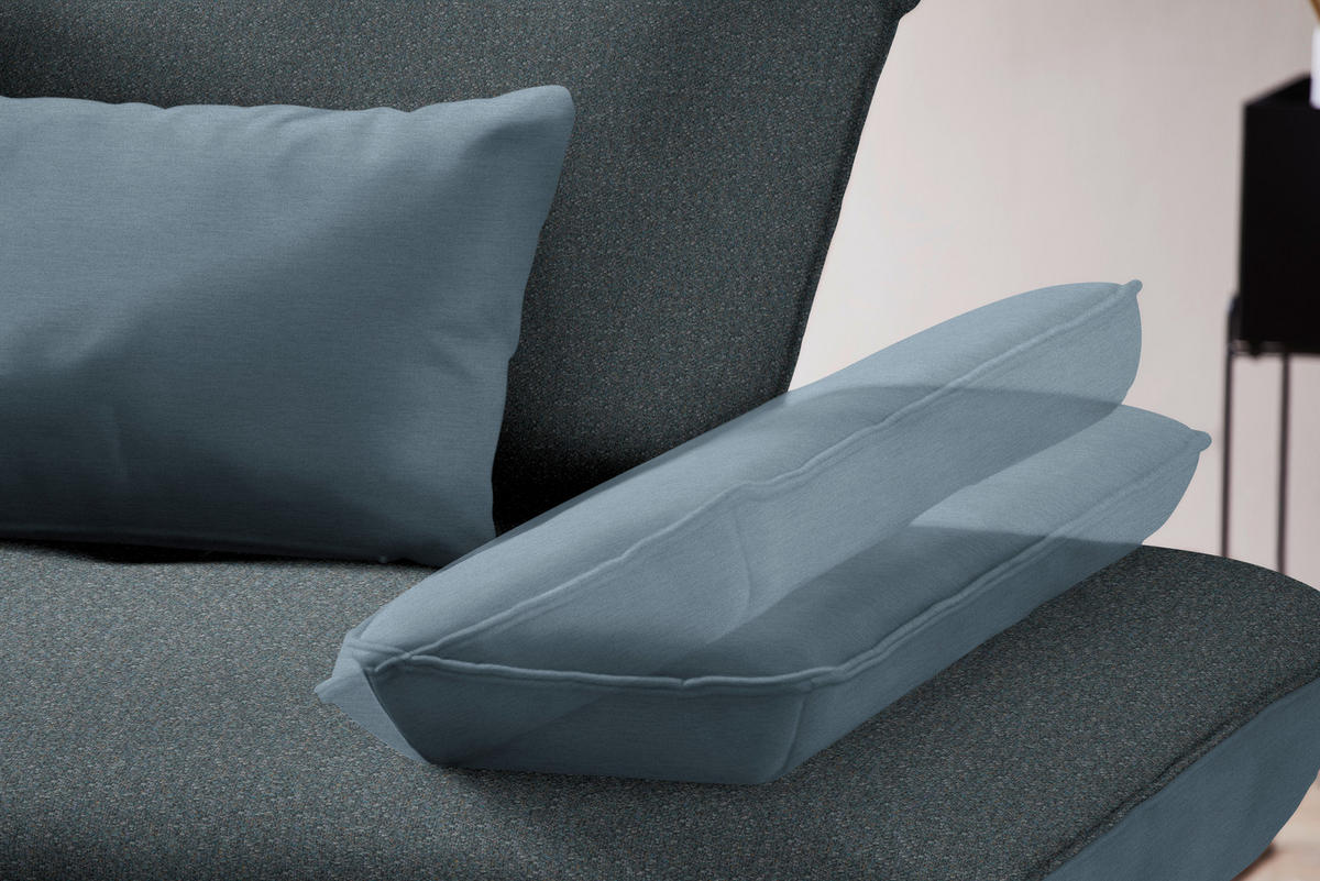 ECKSOFA in Flachgewebe Blaugrau  - Blaugrau/Schwarz, Design, Textil/Metall (310/250cm) - Moderano