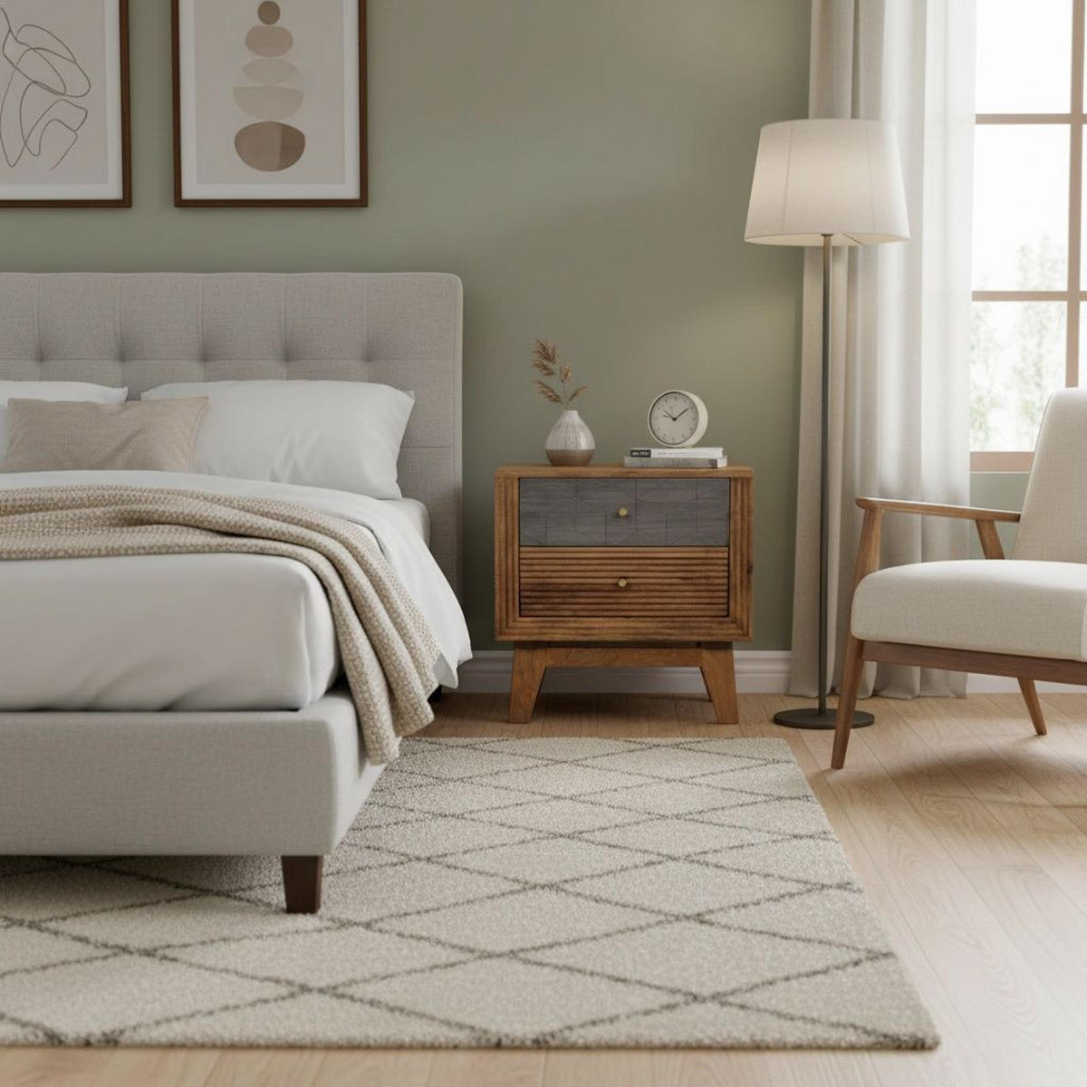 NACHTKÄSTCHEN 40/50/35 cm  in Hartholz Mangoholz Grau, Honig  - Goldfarben/Grau, MODERN, Holz/Metall (40/50/35cm) - MID.YOU