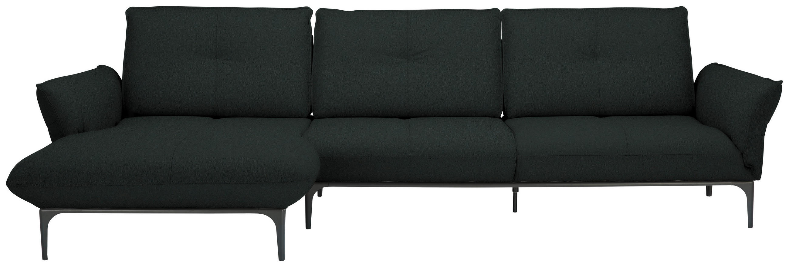 ECKSOFA in Echtleder Schwarz  - Schwarz, Design, Leder/Metall (182/325cm) - Valnatura