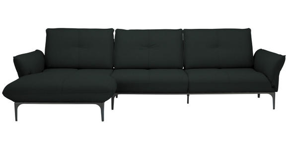 ECKSOFA in Echtleder Schwarz  - Schwarz, Design, Leder/Metall (182/325cm) - Valnatura