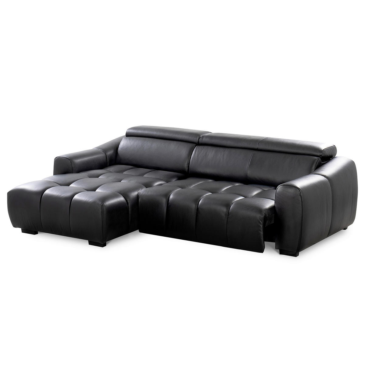 ECKSOFA AVEIRO Schwarz Echtleder Bettkasten, Kopfteilverstellung, Sitzvorzug  - Schwarz, Design, Leder/Kunststoff (177/274cm) - Livetastic