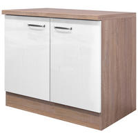 SPÜLENUNTERSCHRANK 100/86/60 cm  in Sonoma Eiche, Weiß Hochglanz  - Edelstahlfarben/Weiß Hochglanz, MODERN, Holzwerkstoff/Metall (100/86/60cm) - FlexWell