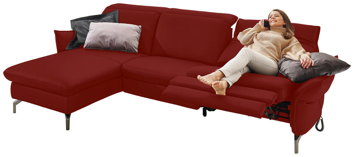 ECKSOFA in Lederlook (vegan) Rot  - Rot/Nickelfarben, Modern, Textil/Metall (179/233cm) - Livetastic