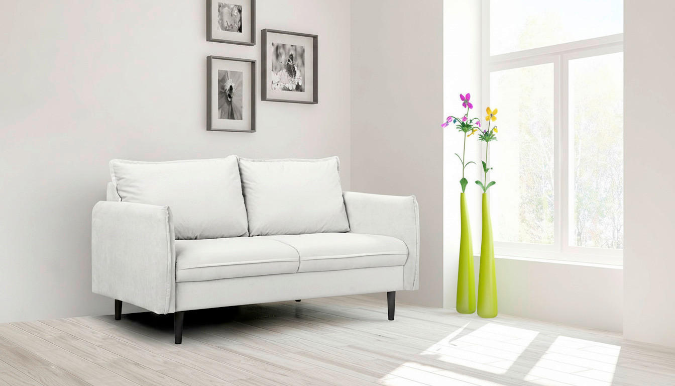 2-SITZER-SOFA Samt Weiss  - Weiss/Schwarz, Design, Holz/Textil (138/86/100cm) - P & B