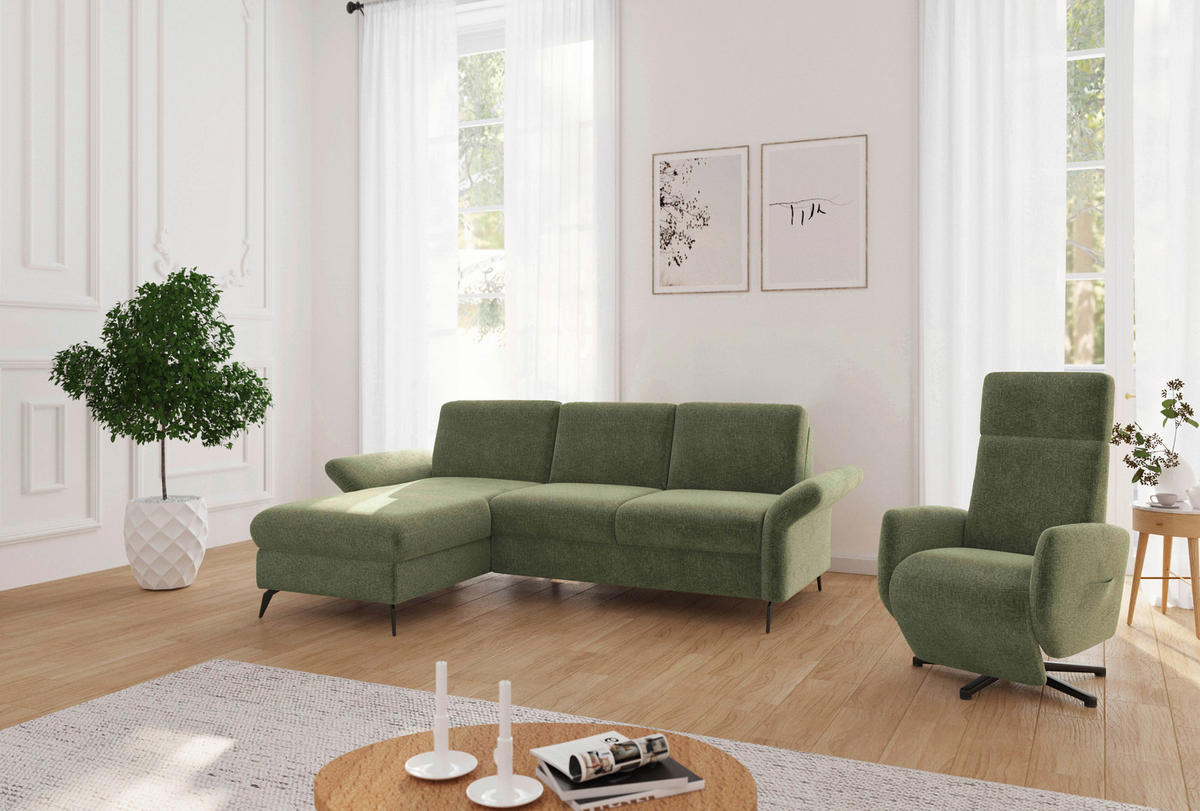 ECKSOFA ROCHELLE E Hellgrün Flachgewebe  - Schwarz/Hellgrün, KONVENTIONELL, Textil/Metall (164/251cm) - Sit & More