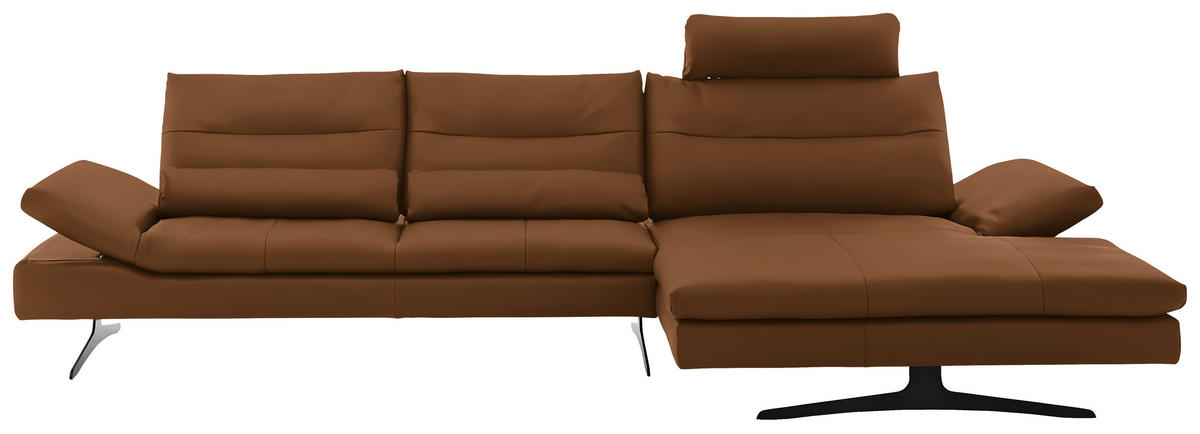 ECKSOFA in Echtleder Cognac  - Cognac/Schwarz, Modern, Leder/Metall (342/158cm) - Chilliano