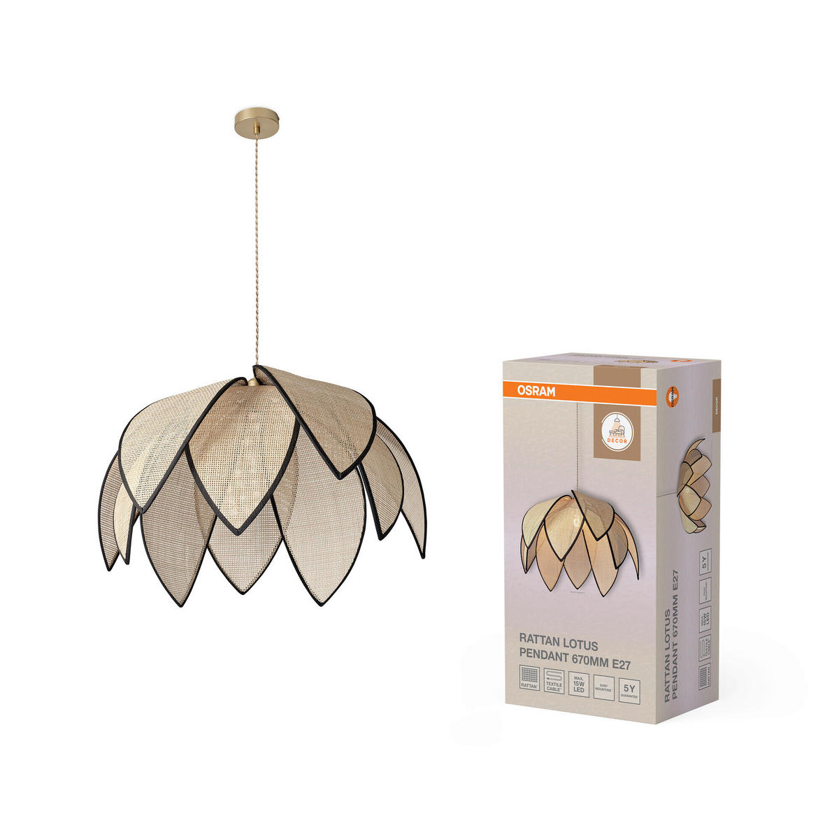 HÄNGELEUCHTE 67/146,5 cm  - Beige, Basics, Holz/Metall (67/146,5cm) - Osram