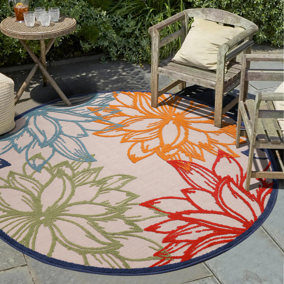 TEPIH ZA UNUTAR./VANJ. UPORAB  120 cm  višebojno, bijela  Floral  - bijela/višebojno, Lifestyle, tekstil/plastika (120cm)