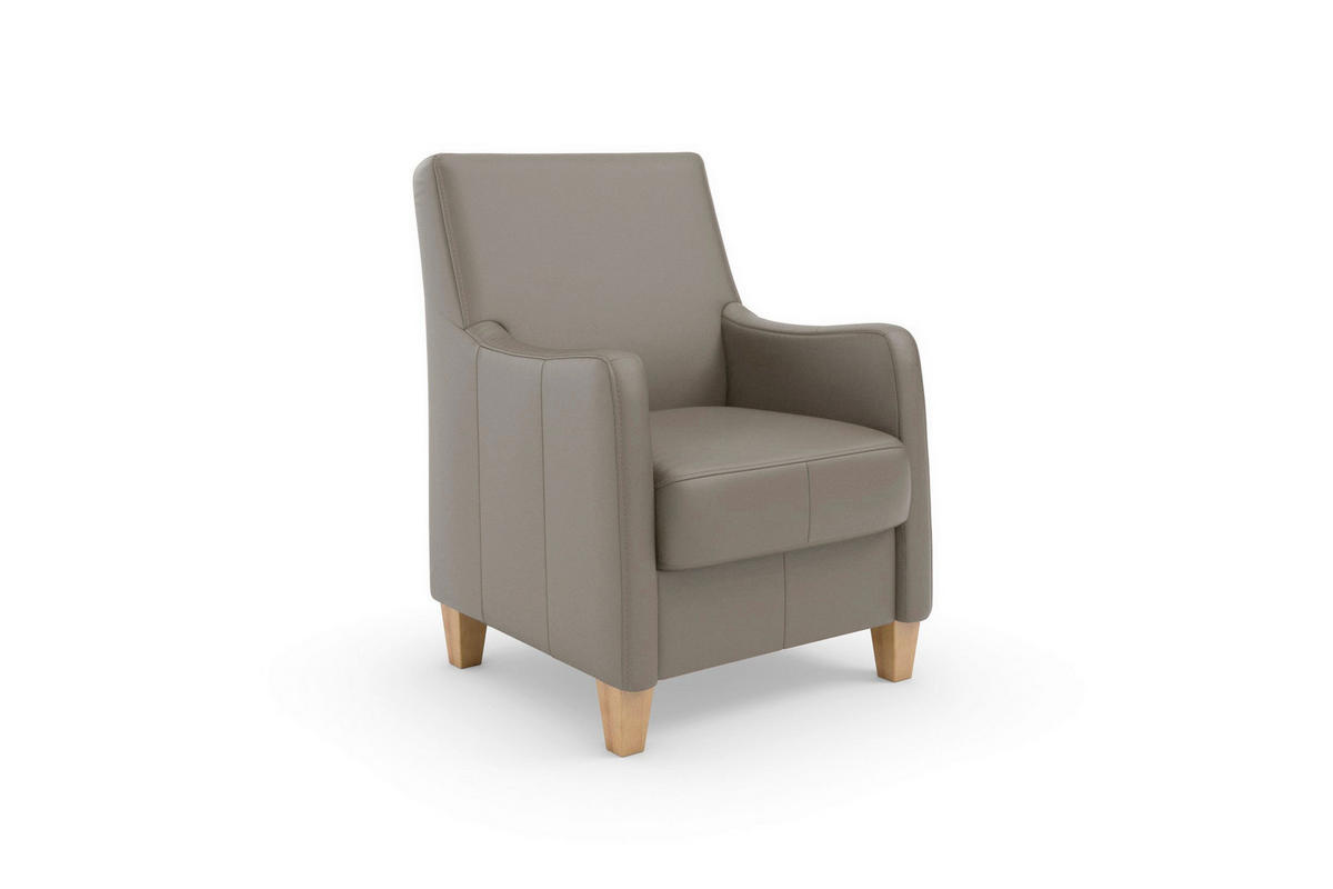 SESSEL in Echtleder Grau  - Eichefarben/Grau, Basics, Leder/Holz (70/93/75cm) - Sit & More