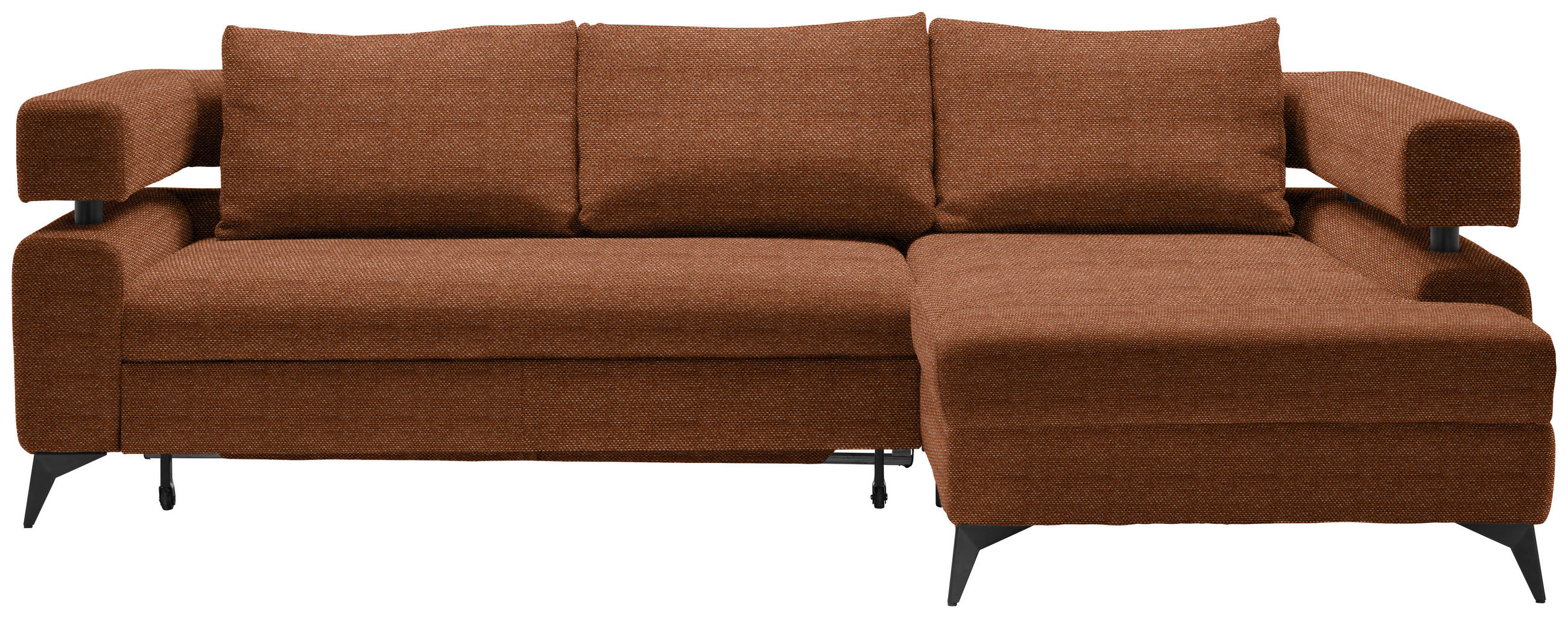 ECKSOFA in Chenille Cognac  - Cognac/Schwarz, KONVENTIONELL, Textil/Metall (265/184cm) - Hom`in
