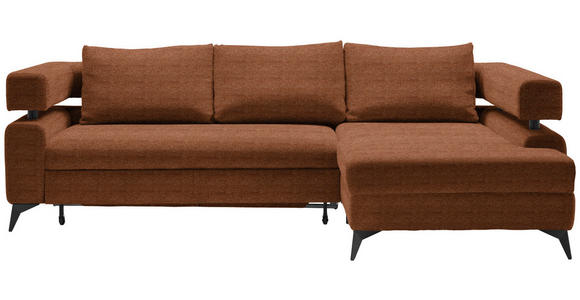 ECKSOFA in Chenille Cognac  - Cognac/Schwarz, KONVENTIONELL, Textil/Metall (265/184cm) - Hom`in