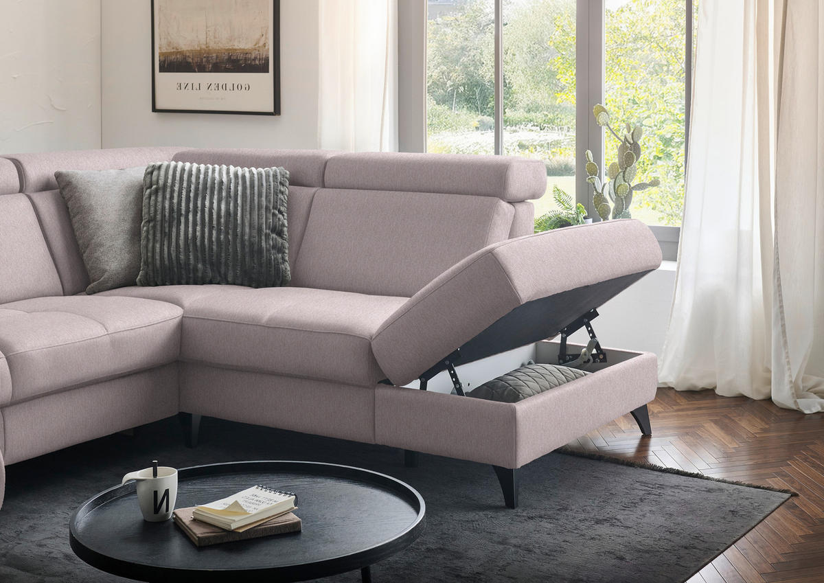 WOHNLANDSCHAFT Flachgewebe Altrosa  - Schwarz/Altrosa, Konventionell, Textil/Metall (174/333/215cm) - Beldomo System
